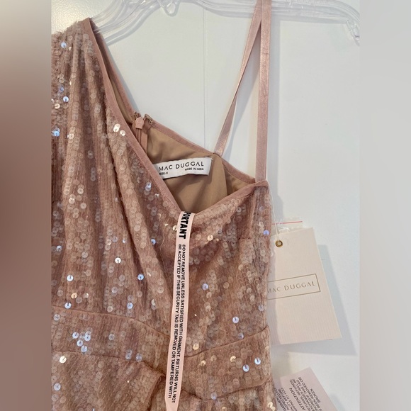 Sequined Flutter Sleeve One Shoulder Draped Gown- Mauve - Picture 5 of 8